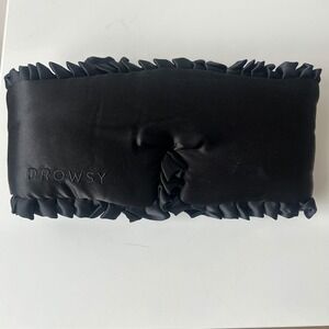 Drowsy Sleep in the City Silk Sleep Eye Mask Women Black Ruffle Blackout Travel